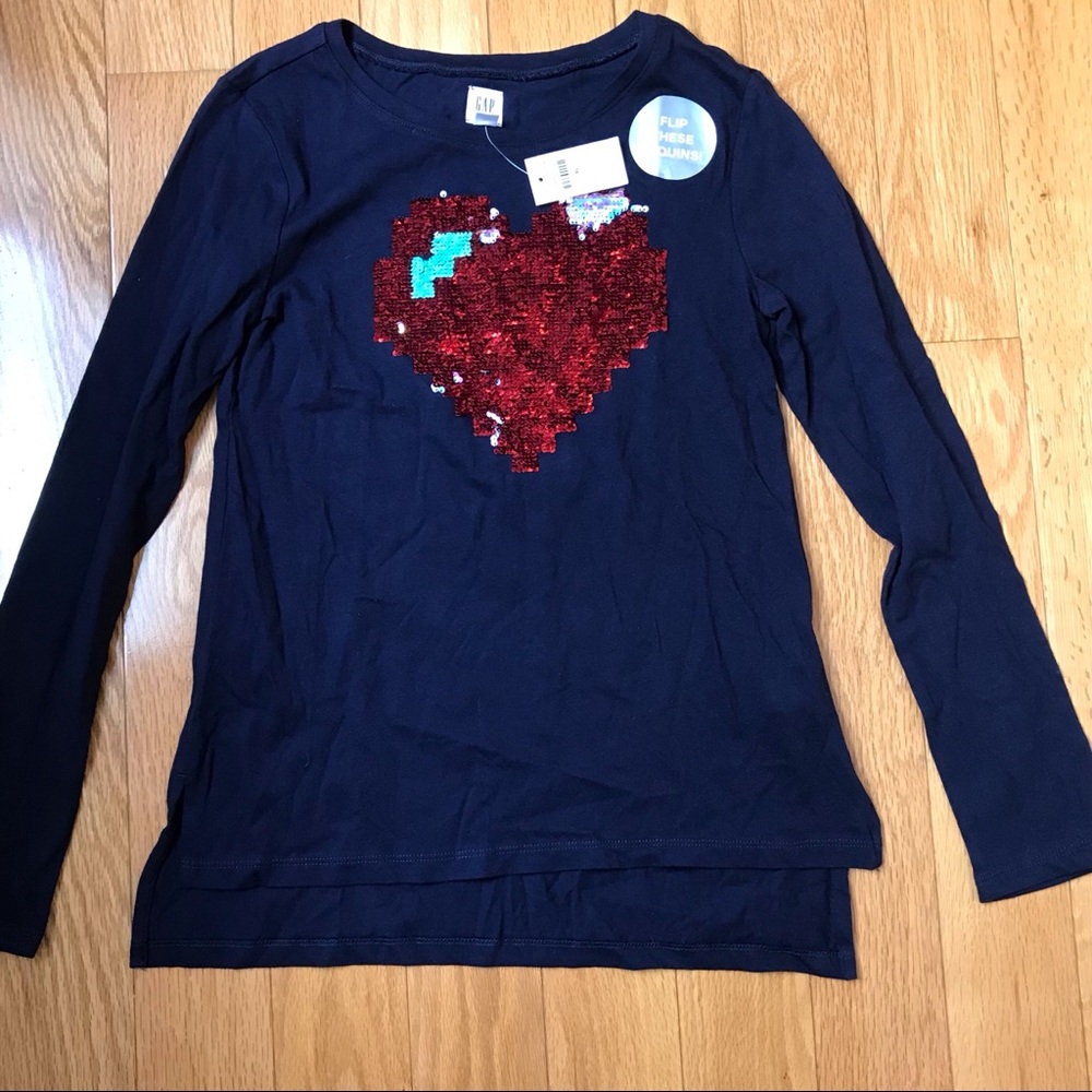 NWT Gap XL Sequins Heart Blue/Red girls top
